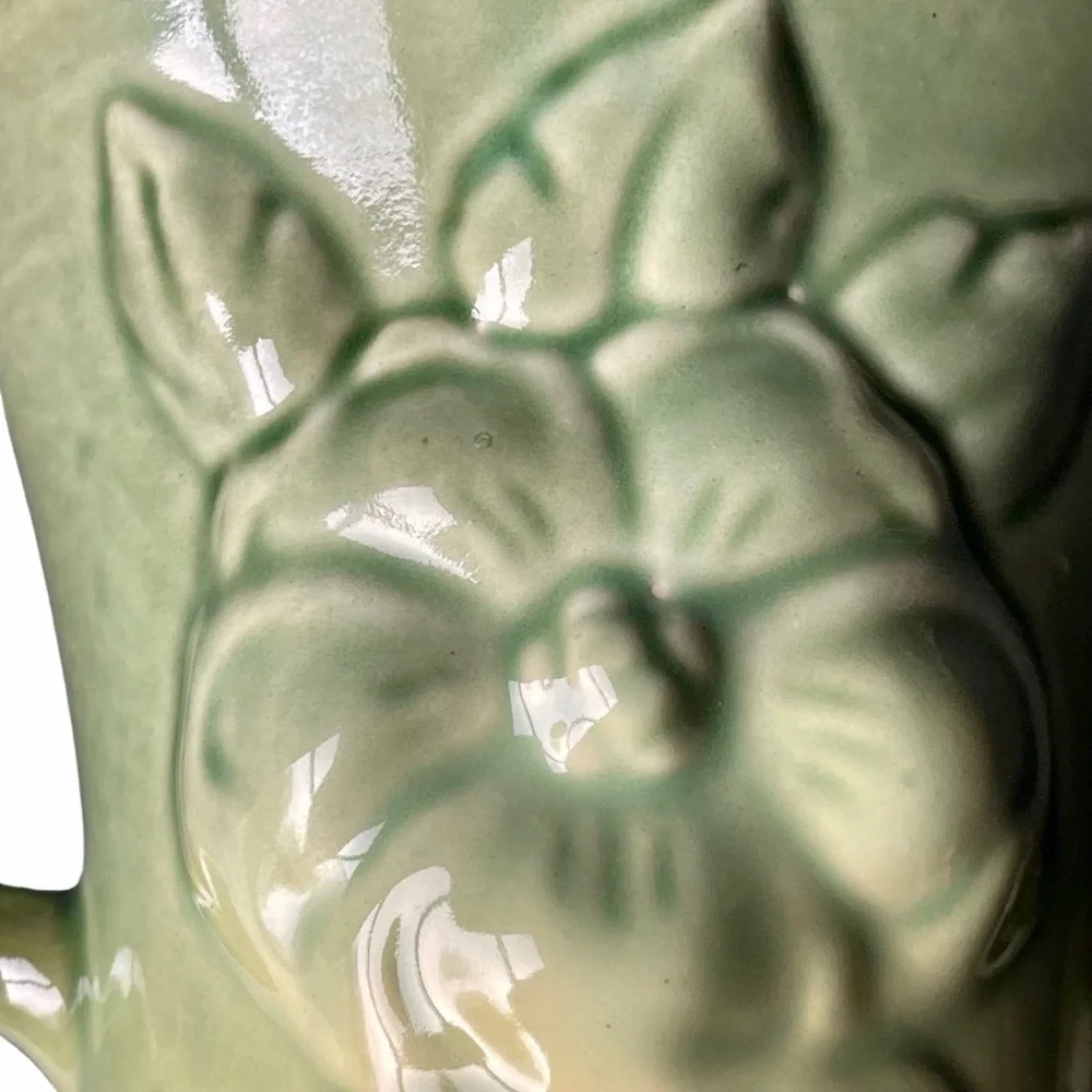 60's Cameron Clay 8 inch Dogwood Vase Green to Yellow Ombre Embossed Motif